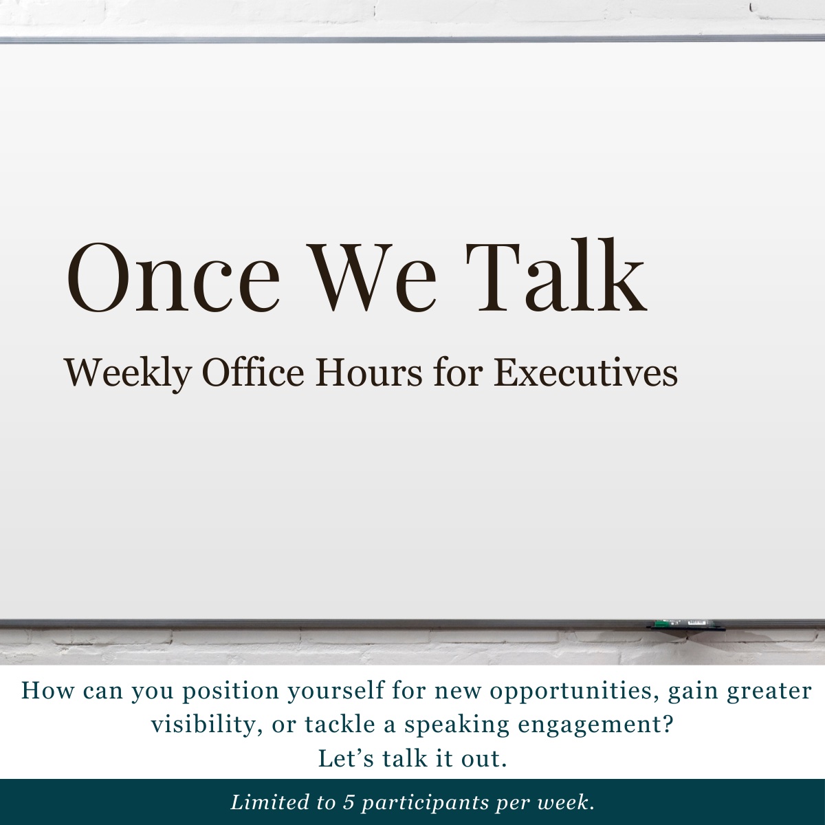 Image of Once We Talk, our office hours meeting every Friday at 1pm EST.